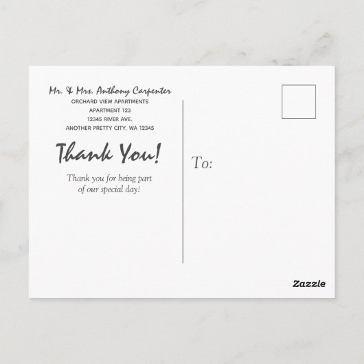 Abstrakte Hochzeit mit Aquarellfarbe Danke Postkarte (Rückseite)