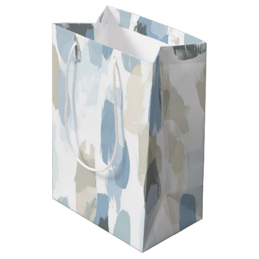 Abstrakte Hochzeit mit Blauweißcreme Mittlere Geschenktüte (Rückseite Schrägansicht)