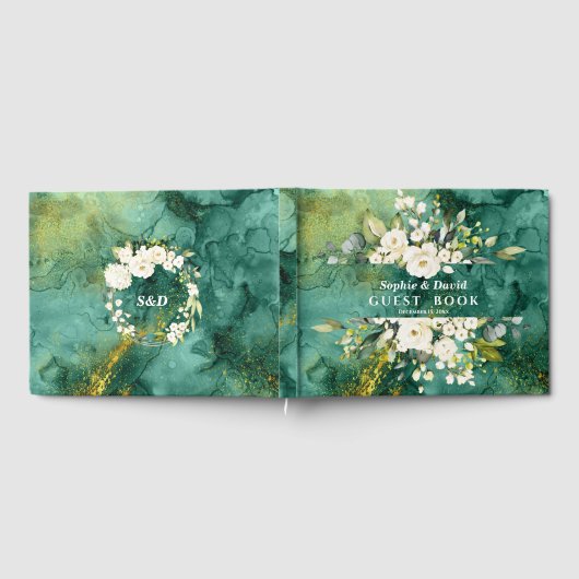 Abstrakte Hochzeit mit Malachite Gold Gästebuch (Voll)