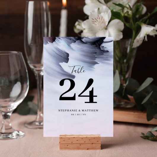 Abstrakte Hochzeit mit moderner Schwarzwasserfarbe Tischnummer