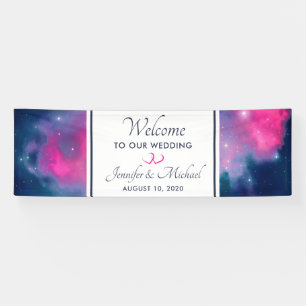 Abstrakte Hochzeit mit rosa & blauem Galaxienebel  Banner