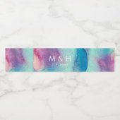 Abstrakte Hochzeit mit rosa blaugrüner Wasserfarbe Wasserflaschenetikett (Einzelnes Label)