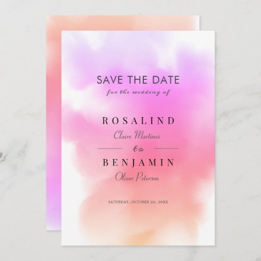 Abstrakte Hochzeit mit rosa Goldwasser Save The Date (Vorne/Hinten)