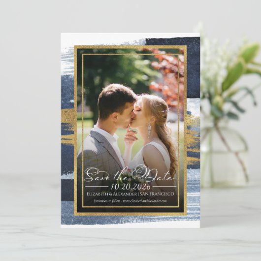 Abstrakte Hochzeit Speichern Sie das Datum der Ein Einladung (Stehend Vorderseite)