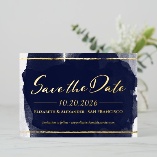 Abstrakte Hochzeit Speichern Sie das Datum der Ein Folieneinladung (Stehend vorne)