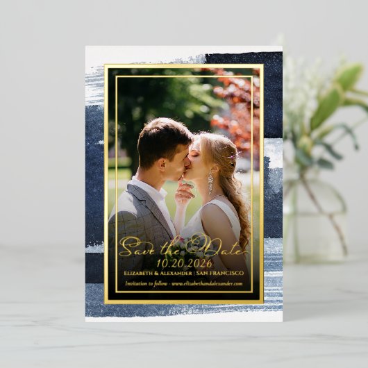 Abstrakte Hochzeit Speichern Sie das Datum der Ein Folieneinladung (Stehend vorne)