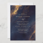 Abstrakte Hochzeit von Navy Blue und Gold Einladung (Vorderseite)