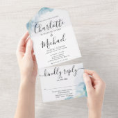 Abstrakte Hochzeit von Watercolor-Script-Monogramm All In One Einladung (Abreißen)