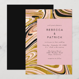 Abstrakte Hochzeitseinladung aus Gold und Marmor Einladung
