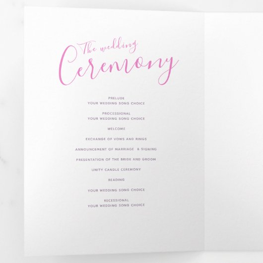 Abstrakte Hochzeitsfeier in Rosa und Weiß Dreifach-gefaltete Programmkarte (Innen Erste Seite)