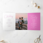 Abstrakte Hochzeitsfeier in Rosa und Weiß Dreifach-gefaltete Programmkarte (Innenseite)