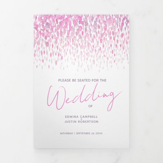 Abstrakte Hochzeitsfeier in Rosa und Weiß Dreifach-gefaltete Programmkarte (Cover)