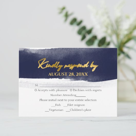 Abstrakte Hochzeitskarten | Wasserfarbe Gild RSVP Karte (Stehend Vorderseite)