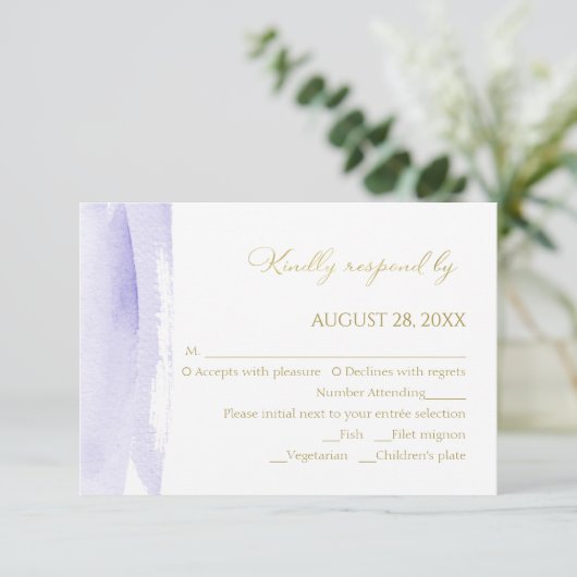 Abstrakte Hochzeitskarten | Wasserfarbe Gild RSVP Karte (Stehend Vorderseite)