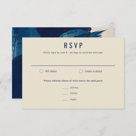 Abstrakte Hochzeitsszenierung mit Blaufarben RSVP Karte (Vorne/Hinten)