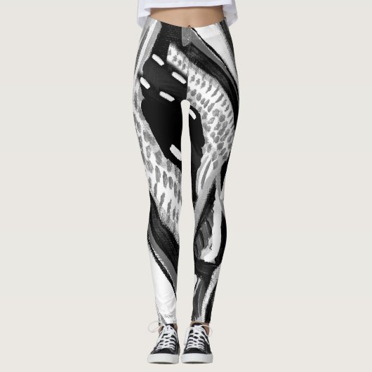 Abstrakte hohe Waisted Schwarzweiss-Leggings Leggings (Vorderseite)