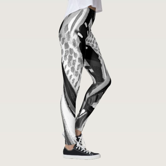 Abstrakte hohe Waisted Schwarzweiss-Leggings Leggings (Rechts)