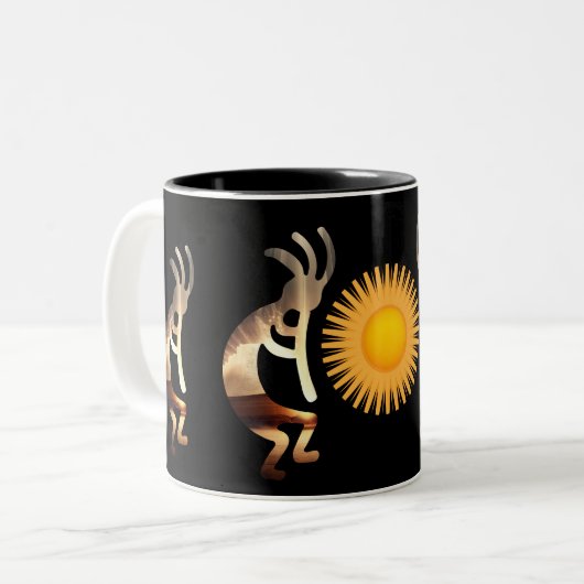 Abstrakte Höhle Petroglyphs Kokopelli Zweifarbige Tasse (Vorderseite Links)