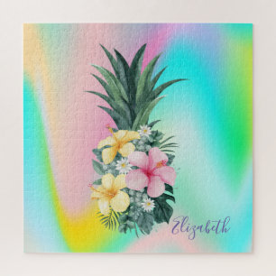 Abstrakte holografische Ananas tropische Blumen Puzzle