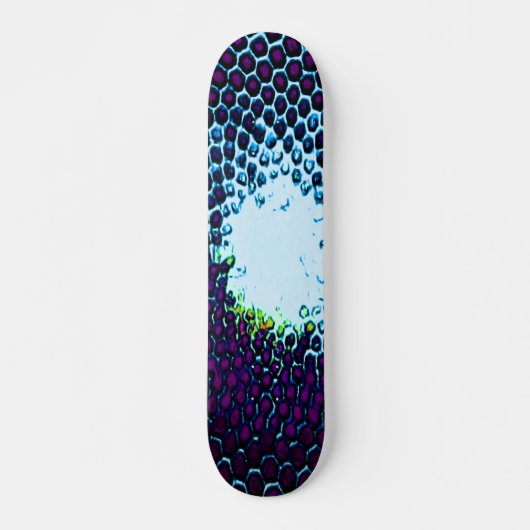 Abstrakte Honeycomb Design blau und lila Skateboard (Vorne)