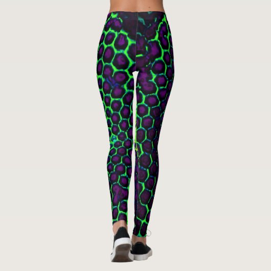 Abstrakte Honeycomb Design grün und lila Leggings (Rückseite)
