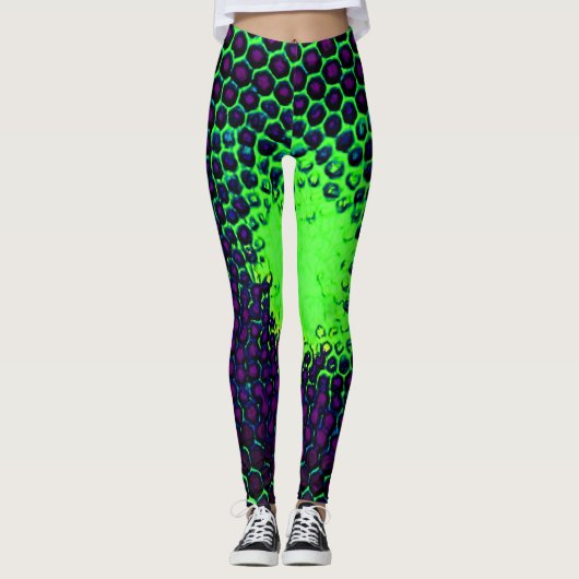 Abstrakte Honeycomb Design grün und lila Leggings (Vorderseite)