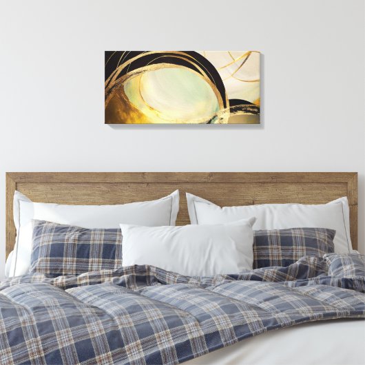 Abstrakte horizontale Leinwand mit Goldener Wirkun (Insitu (Schlafzimmer))
