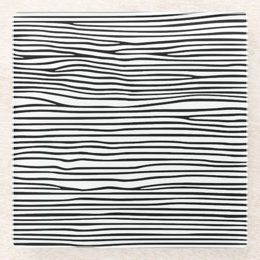Abstrakte horizontale Linien_schwarz Glasuntersetzer (Vorderseite)