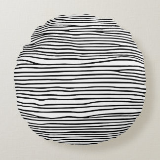 Abstrakte horizontale Linien_schwarz Rundes Kissen