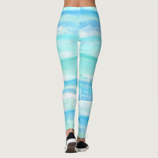 Abstrakte horizontale Streifen blau türkis weiß Leggings (Rückseite)