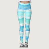 Abstrakte horizontale Streifen blau türkis weiß Leggings (Vorderseite)