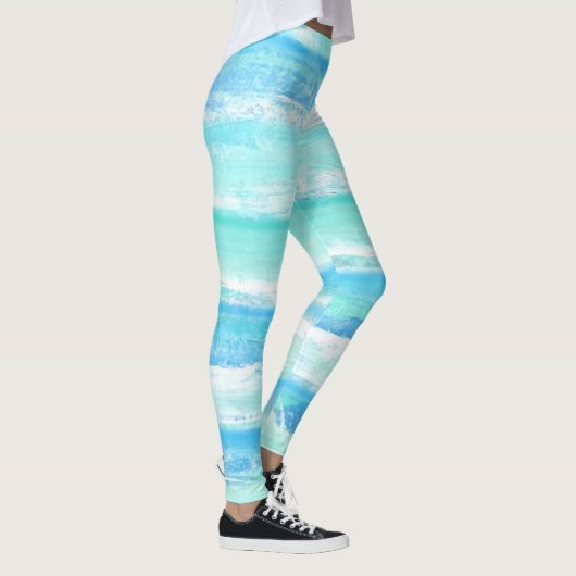 Abstrakte horizontale Streifen blau türkis weiß Leggings (Rechts)