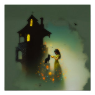 Abstrakte Hörner Cat House Witchy AI Art Semi Glos Poster