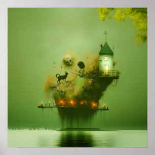 Abstrakte Hörner Kat Grüne Hexe KI Kunstwerke Wert Poster