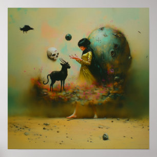 Abstrakte Hörner Katzenkatze Hexe KI Kunst Wert Poster