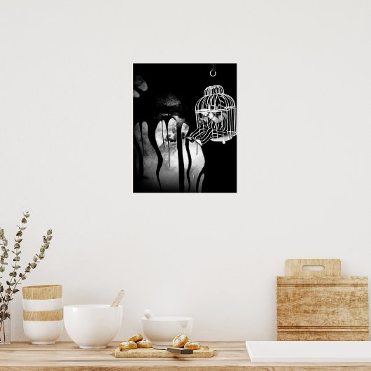 Abstrakte Horror-Kunst - Puppe im Käfig Poster (Küche)