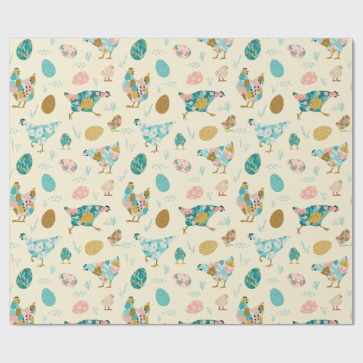 Abstrakte Hühner und Ostereier - nahtloses Muster Geschenkpapier (Flach)