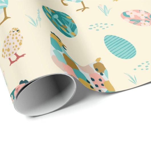 Abstrakte Hühner und Ostereier - nahtloses Muster Geschenkpapier (Rolleneckpunkt)