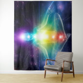 Abstrakte humanoide Lotus-Yoga-Pose mit Chakras Wandteppich (Beispiel)