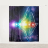 Abstrakte humanoide Lotus-Yoga-Pose mit Chakras Wandteppich (Vorderseite)