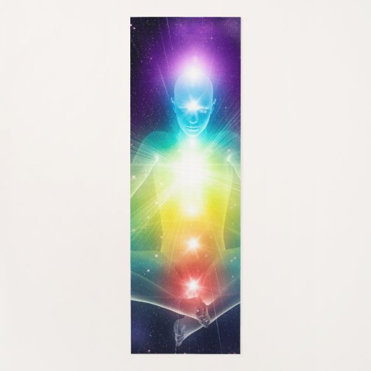 Abstrakte humanoide Lotus-Yoga-Pose mit Chakras Yogamatte (Vorderseite)