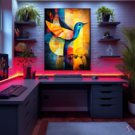 Abstrakte Hummingbird Art - Geometric Bird Poster