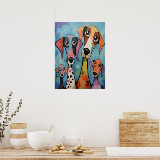 Abstrakte Hundefamilie Minimalistisch wunderschön Poster (Küche)