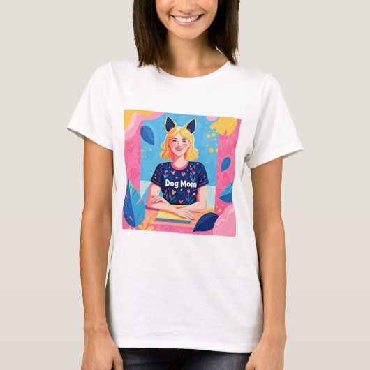 Abstrakte Hundemutter in Rosa T-Shirt (Vorderseite)