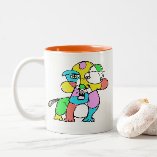 Abstrakte HundeTasse von Kunst Denis Gaston Zweifarbige Tasse (Mit Donut)