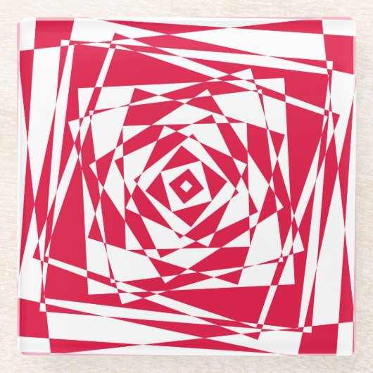Abstrakte Illusion in Weißrot Glasuntersetzer (Vorderseite)