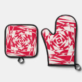 Abstrakte Illusion in Weißrot Ofenhandschuh & Topflappen-Set (Vorderseite)