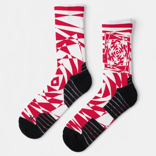 Abstrakte Illusion in Weißrot Socken (Links)