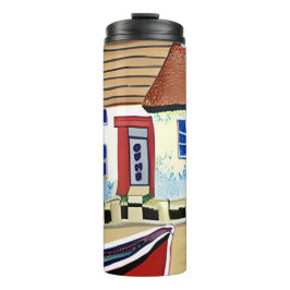 Abstrakte Illustration über Beach House und Boat Thermosbecher