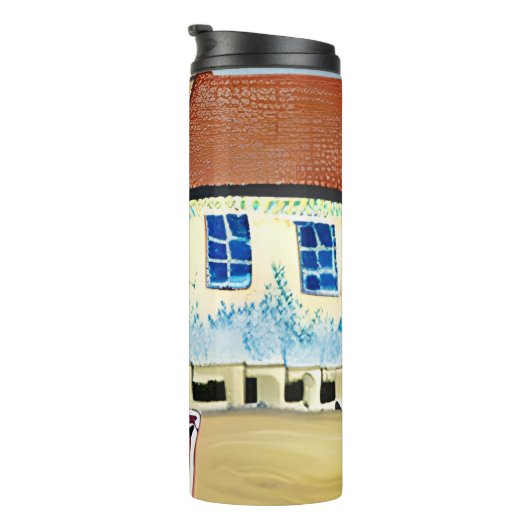 Abstrakte Illustration über Beach House und Boat Thermosbecher (Nach rechts gedreht)